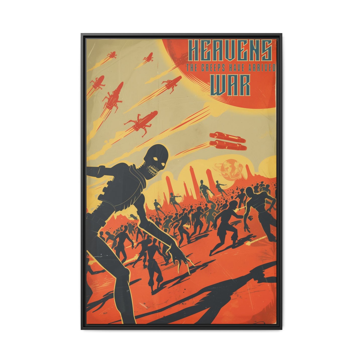 "Heavens War: The Creeps Have Arrived – Sci-Fi Apocalypse Matte Canvas with Black Frame"