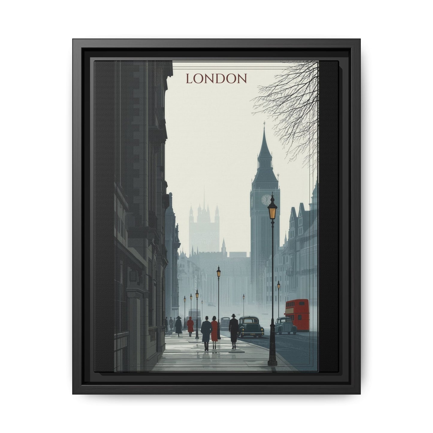 London Street Matte Canvas Print — Framed Vintage Cityscape Wall Art