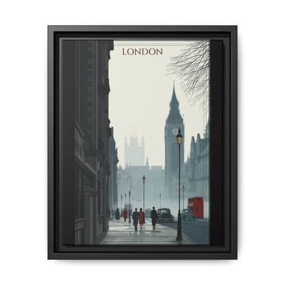 London Street Matte Canvas Print — Framed Vintage Cityscape Wall Art