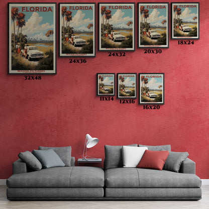 Vintage Florida Wetlands and Marshes Retro Wall Art – Vintage Travel Poster with Wooden Frame
