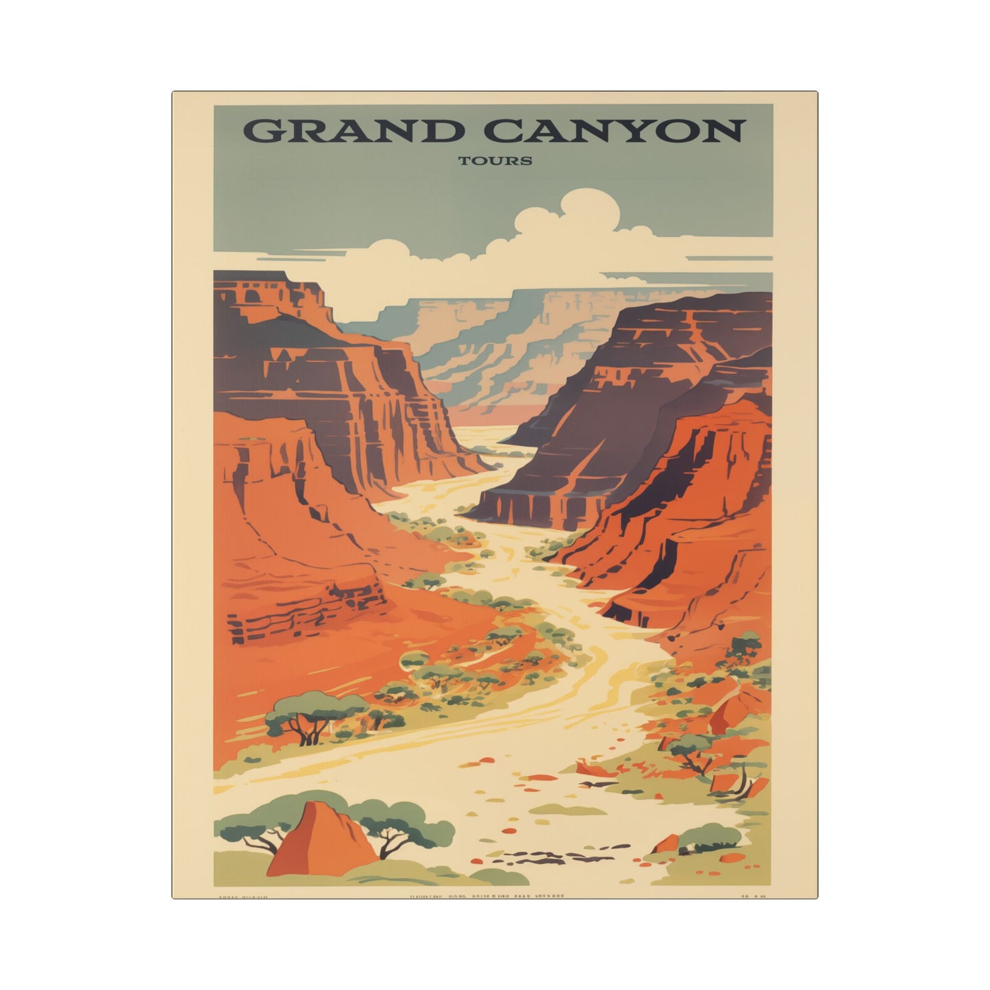 "Vintage Grand Canyon Poster - Scenic Canyon River Tour Retro Travel Art", Classic Stretched Canvas