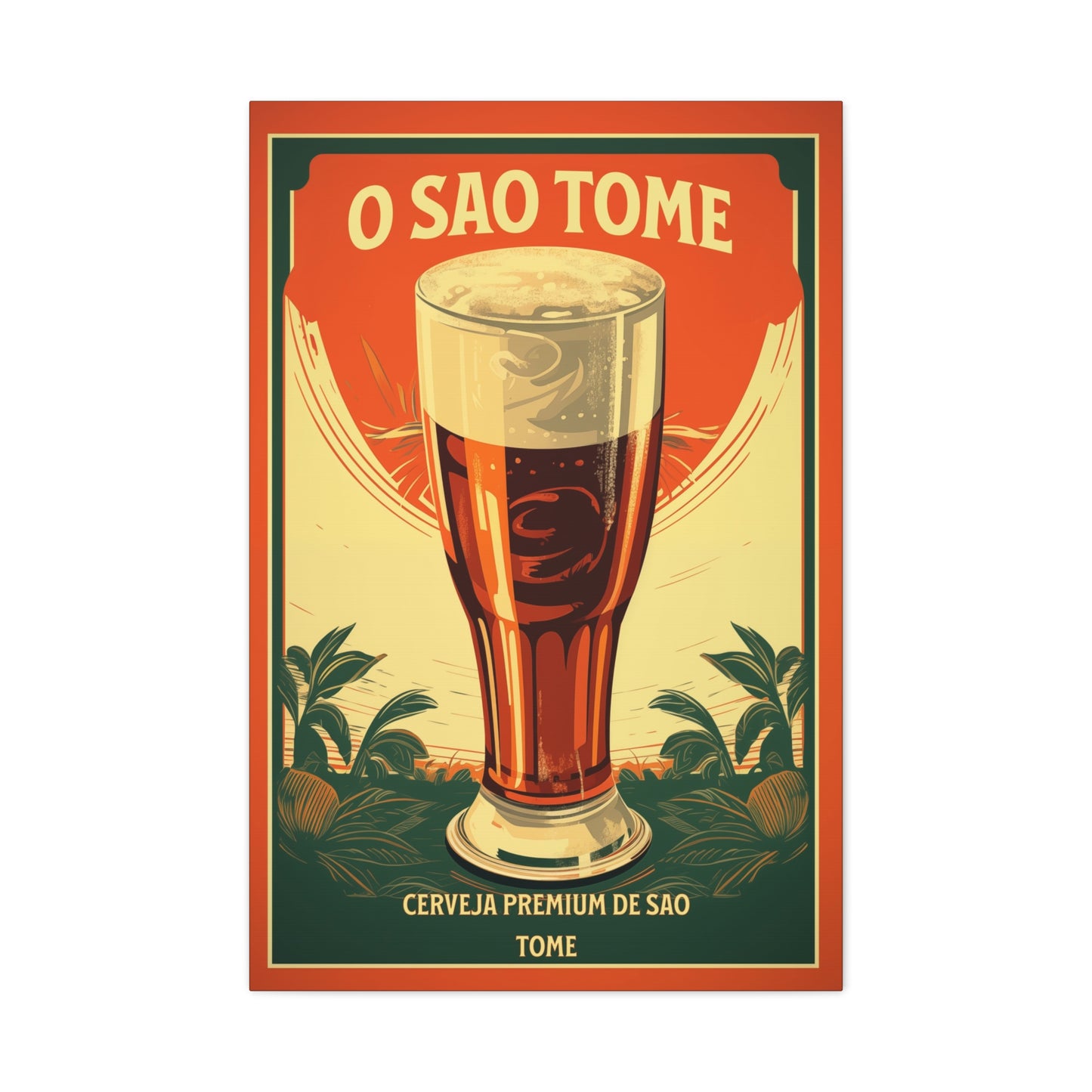 "Vintage São Tomé Beer Poster - Premium Cerveja de São Tomé Frameless Stretched Matte Canvas"