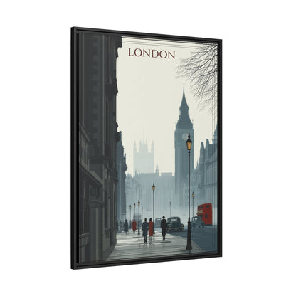 London Street Matte Canvas Print — Framed Vintage Cityscape Wall Art