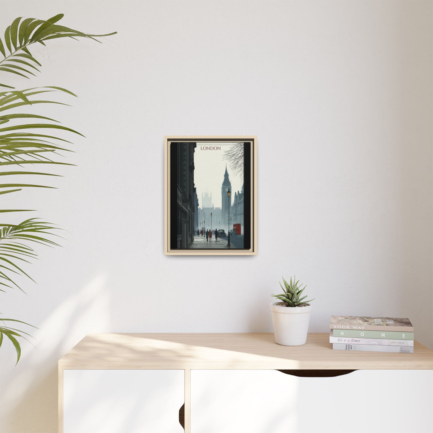 London Street Matte Canvas Print — Framed Vintage Cityscape Wall Art