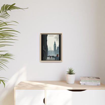 London Street Matte Canvas Print — Framed Vintage Cityscape Wall Art