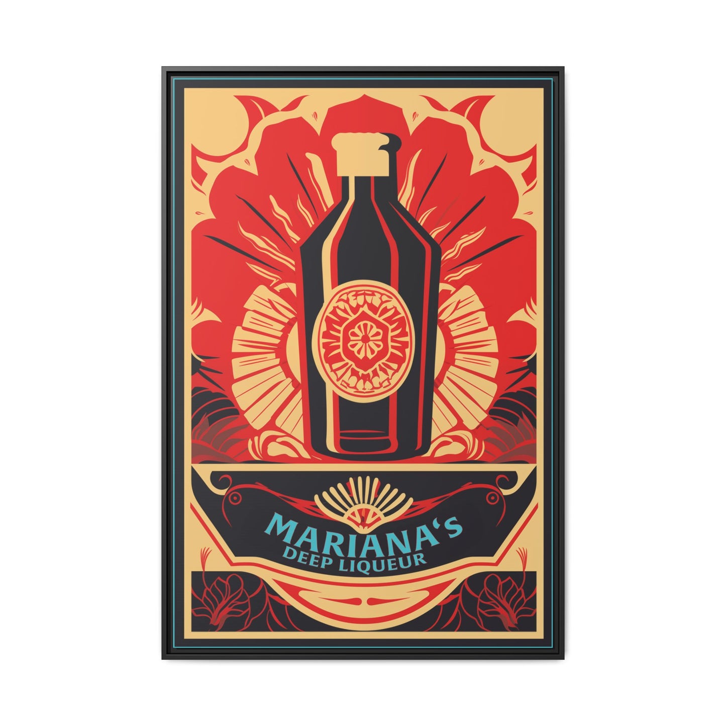 "Vintage Mariana's Deep Liqueur Bottle Poster - Matte Canvas Wall Art with Black Frame" Matte Canvas, Black Frame