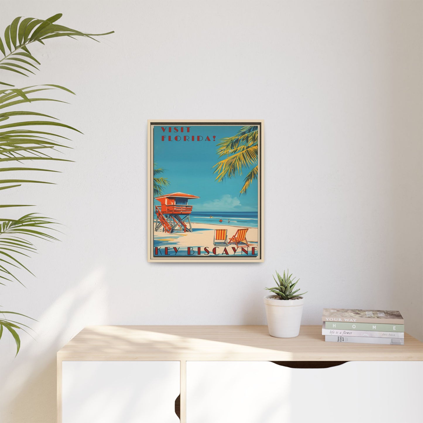 Key Biscayne Vintage Travel Poster Matte Canvas Print — Framed “Visit Florida!” Beach Wall Art