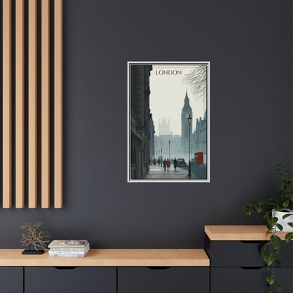 London Street Matte Canvas Print — Framed Vintage Cityscape Wall Art