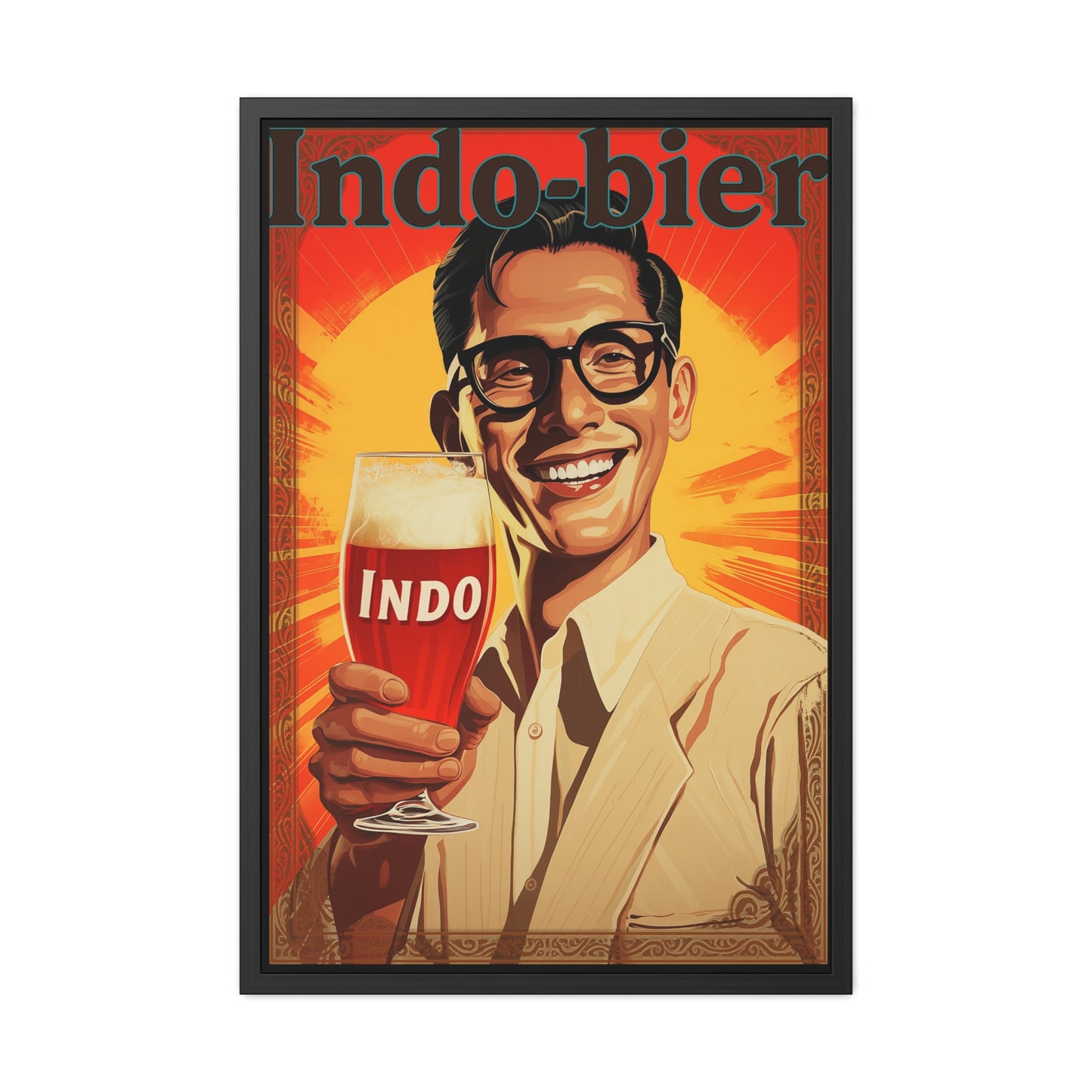 Vintage Indo Beer Framed Poster | Retro Bar Wall Art Print with Wooden Frame, Ready to Hang