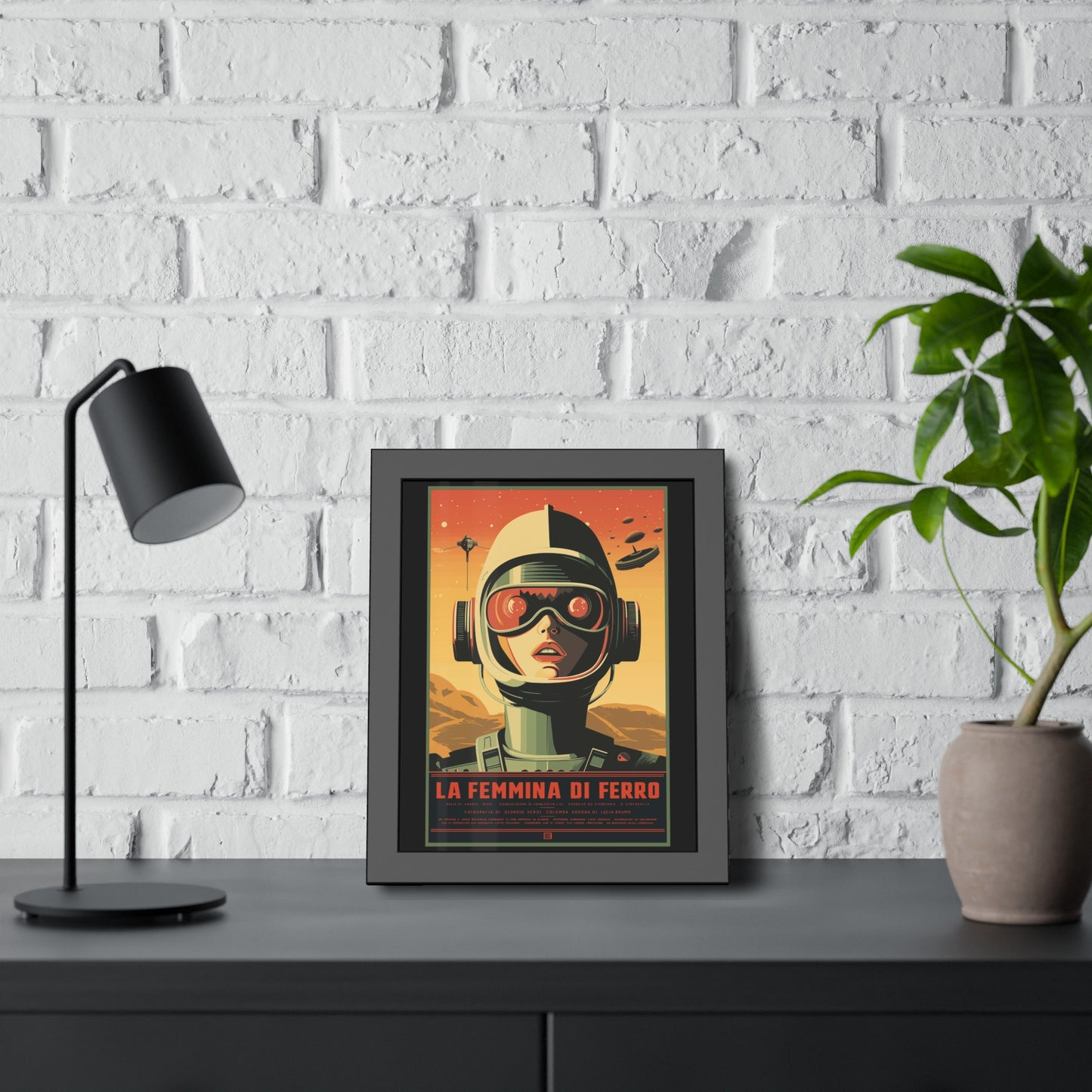 Retro Sci‑Fi Poster — "La Femmina di Ferro" Framed Art Print