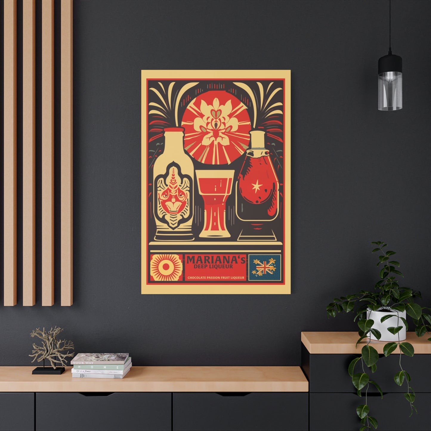 "Vintage Mariana's Deep Liqueur Poster - Chocolate Passion Fruit Frameless Stretched Matte Canvas Wall Art" Matte Canvas, Stretched, 1.25"