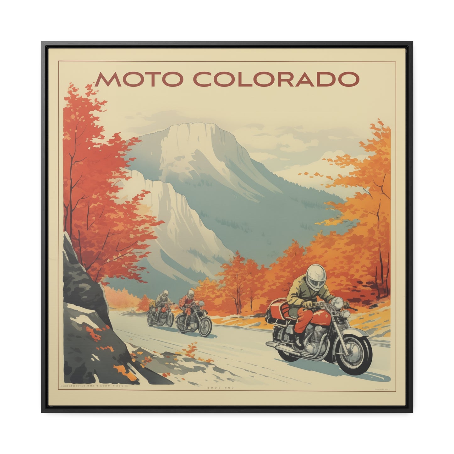 Autumn Ride in Colorado – Vintage Moto, Gallery Canvas Wraps, Square Frame