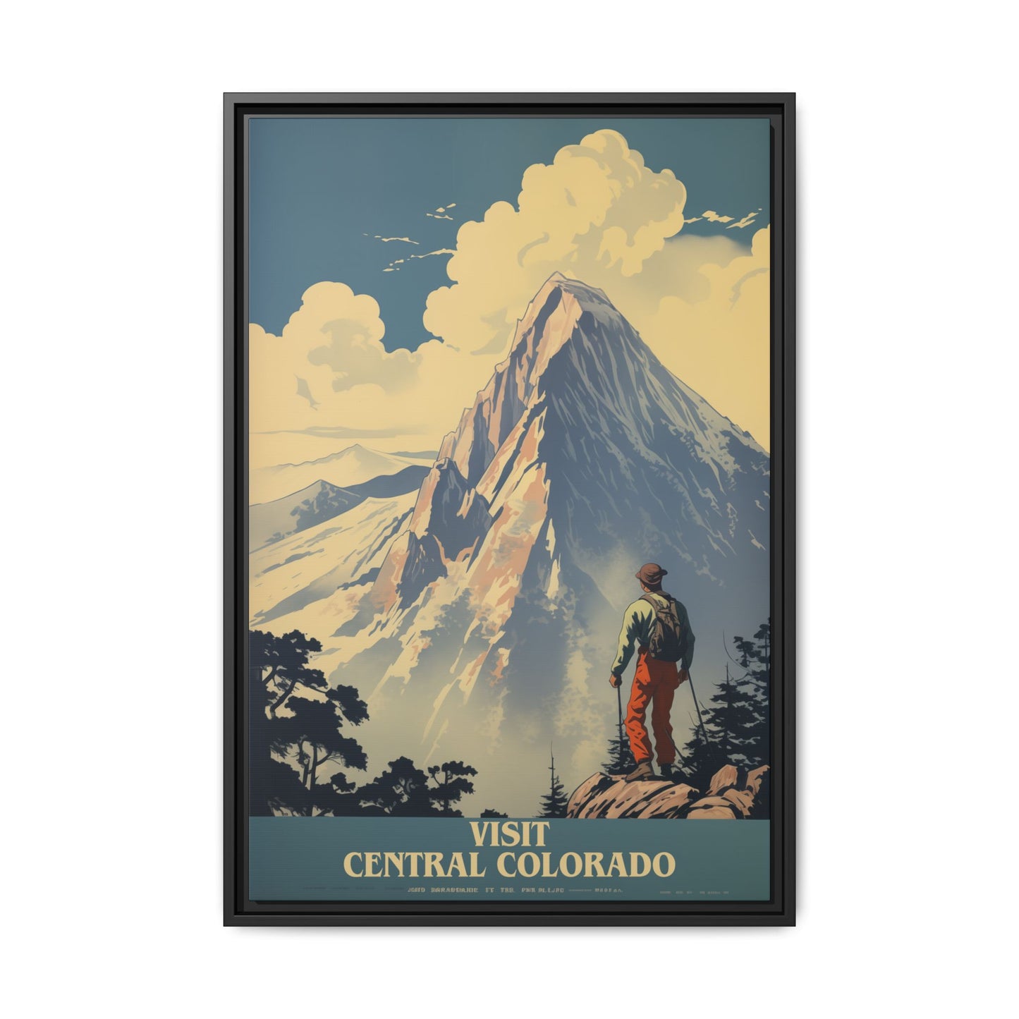 "Vintage Central Colorado Travel Poster - Matte Canvas Wall Art with Black Frame" Matte Canvas, Black Frame