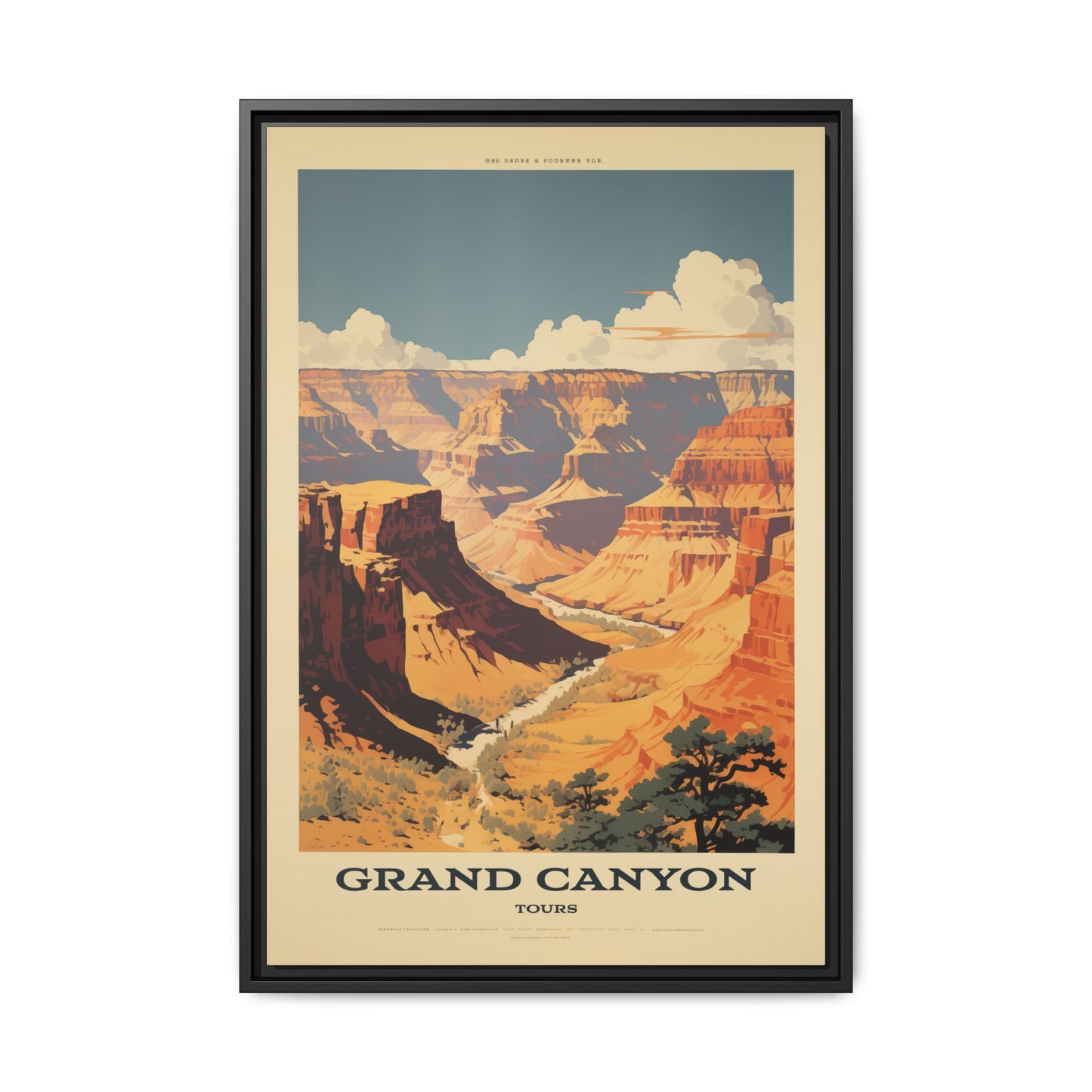 "Vintage Grand Canyon Scenic Tours Poster - Matte Canvas Wall Art with Black Frame" Matte Canvas, Black Frame