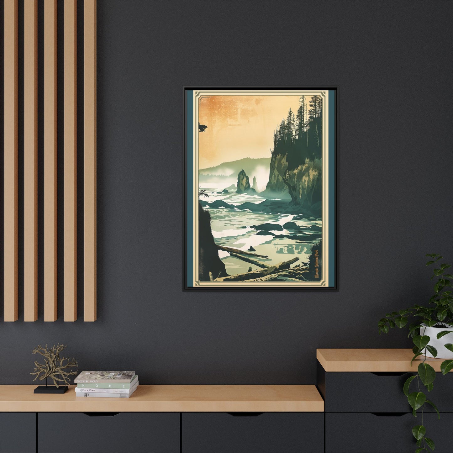 Framed Coastal Cliff Canvas Print — Vintage Seascape Wall Art