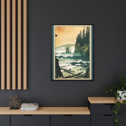 Framed Coastal Cliff Canvas Print — Vintage Seascape Wall Art