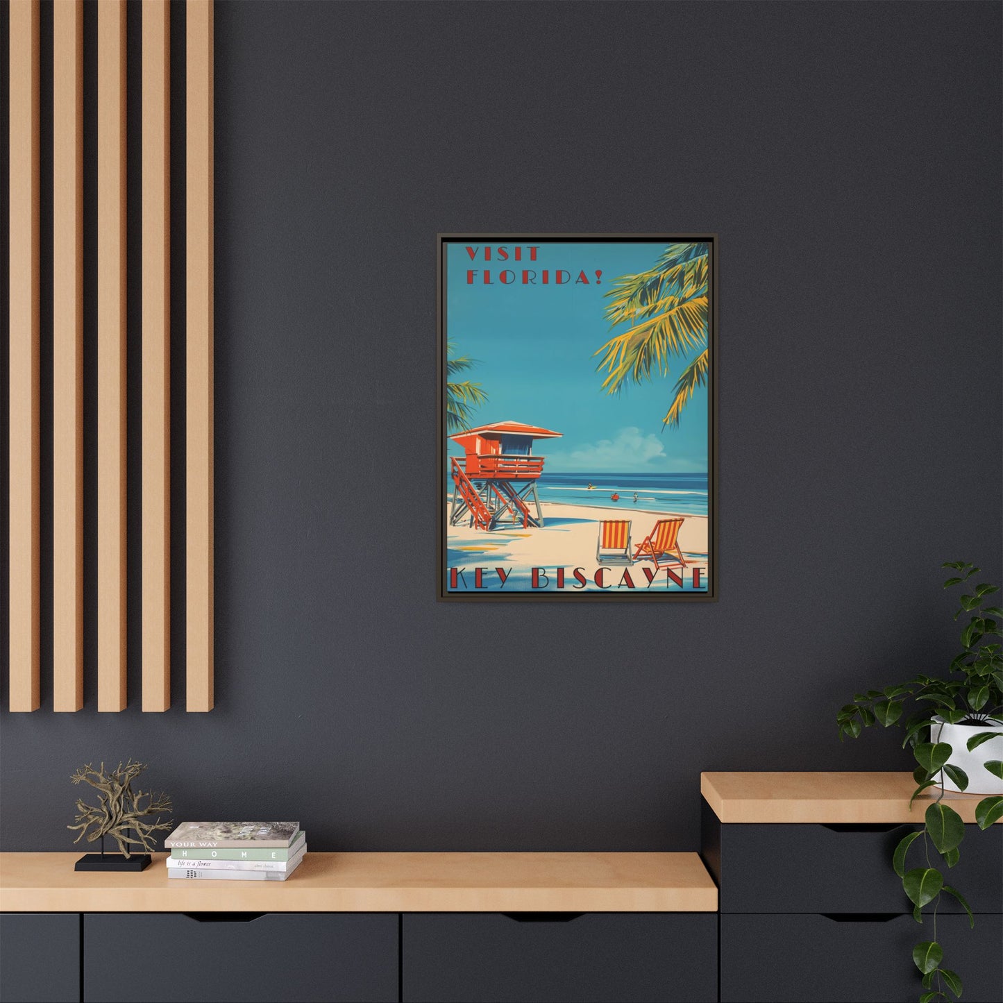 Key Biscayne Vintage Travel Poster Matte Canvas Print — Framed “Visit Florida!” Beach Wall Art