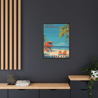 Key Biscayne Vintage Travel Poster Matte Canvas Print — Framed “Visit Florida!” Beach Wall Art