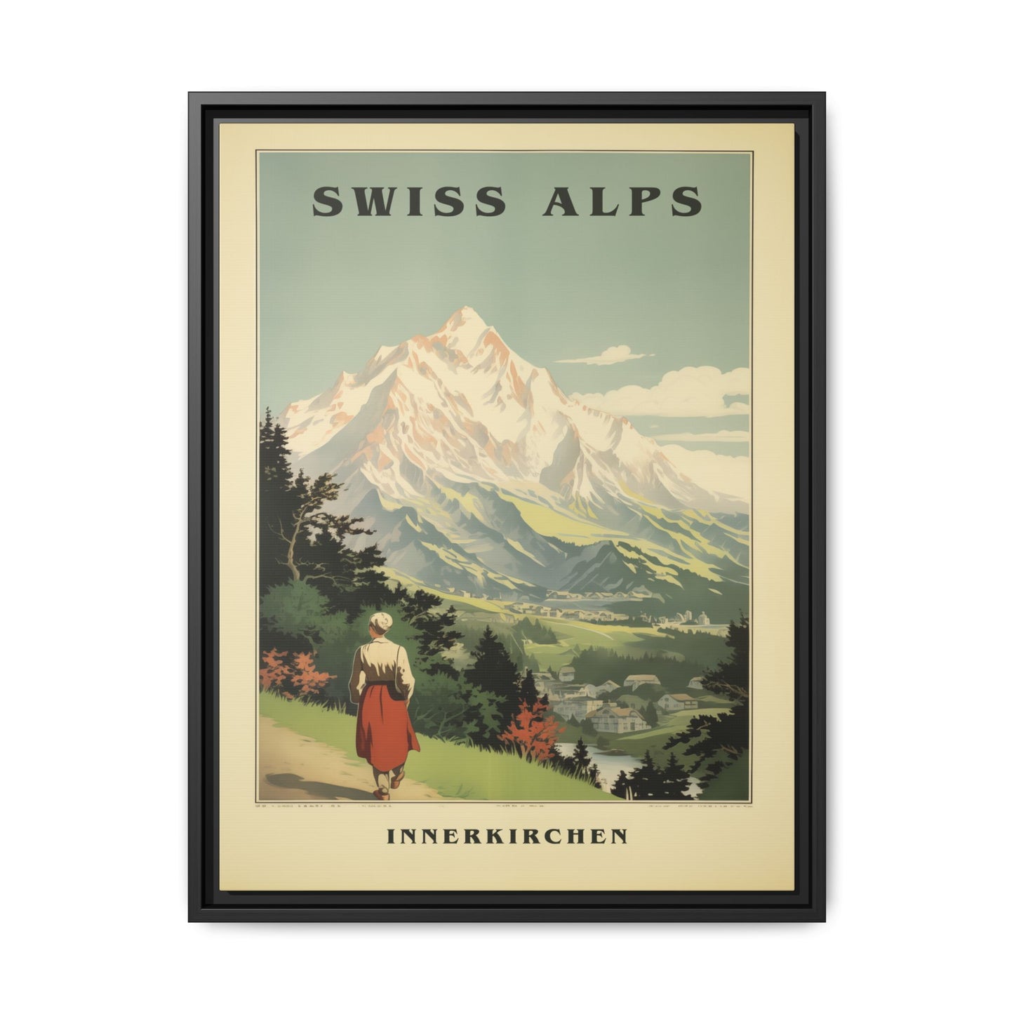 "Swiss Alps Innerkirchen Vintage Travel Poster | Matte Canvas with Black Frame"