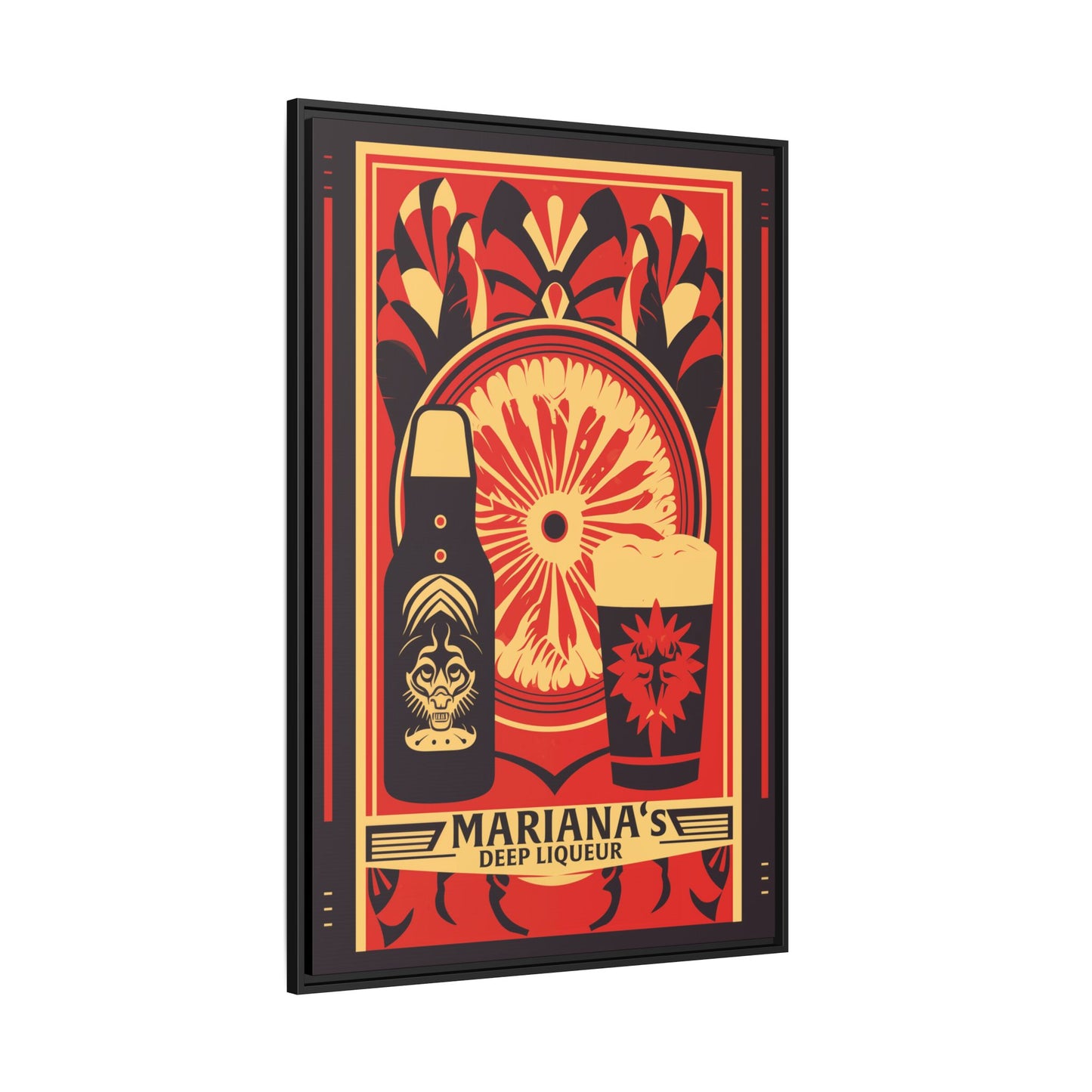 "Vintage Mariana's Deep Liqueur Poster - Bold Citrus Matte Canvas Wall Art with Black Frame" Matte Canvas, Black Frame