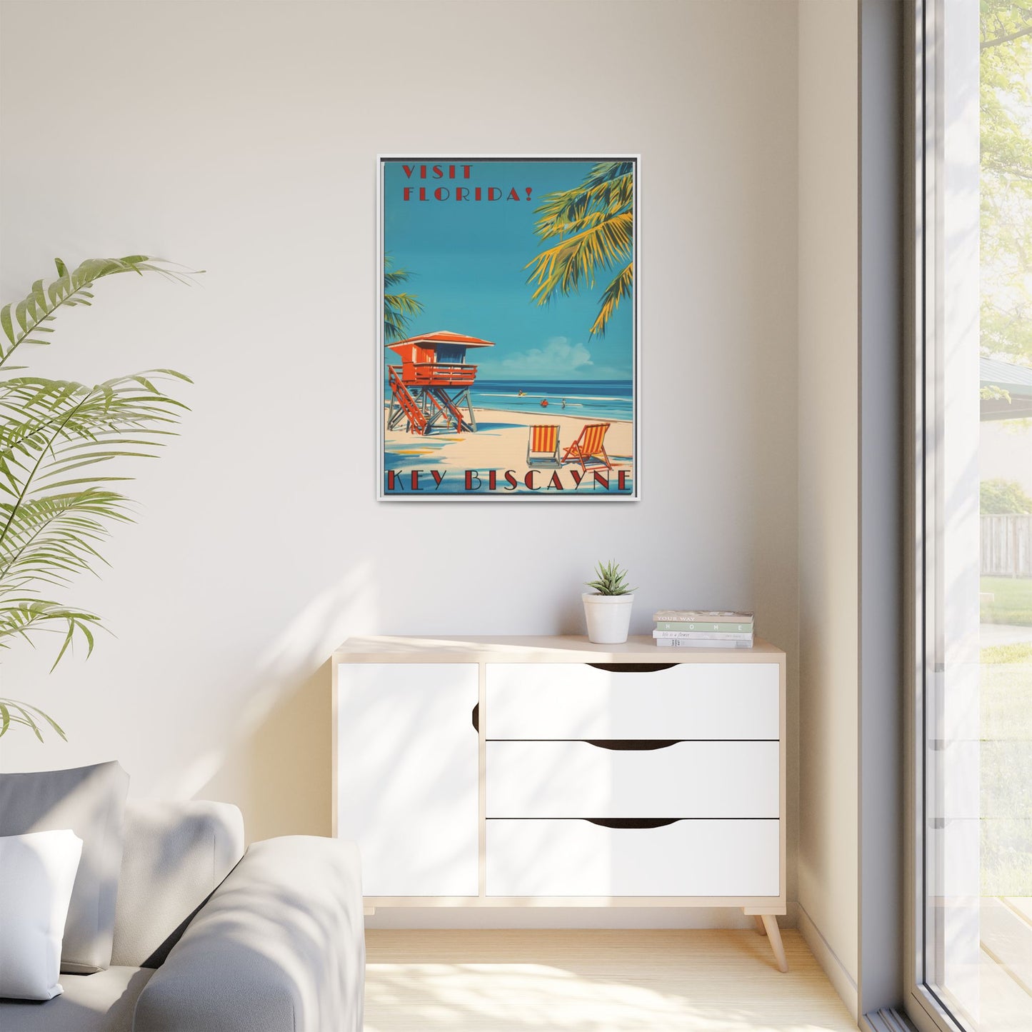 Key Biscayne Vintage Travel Poster Matte Canvas Print — Framed “Visit Florida!” Beach Wall Art