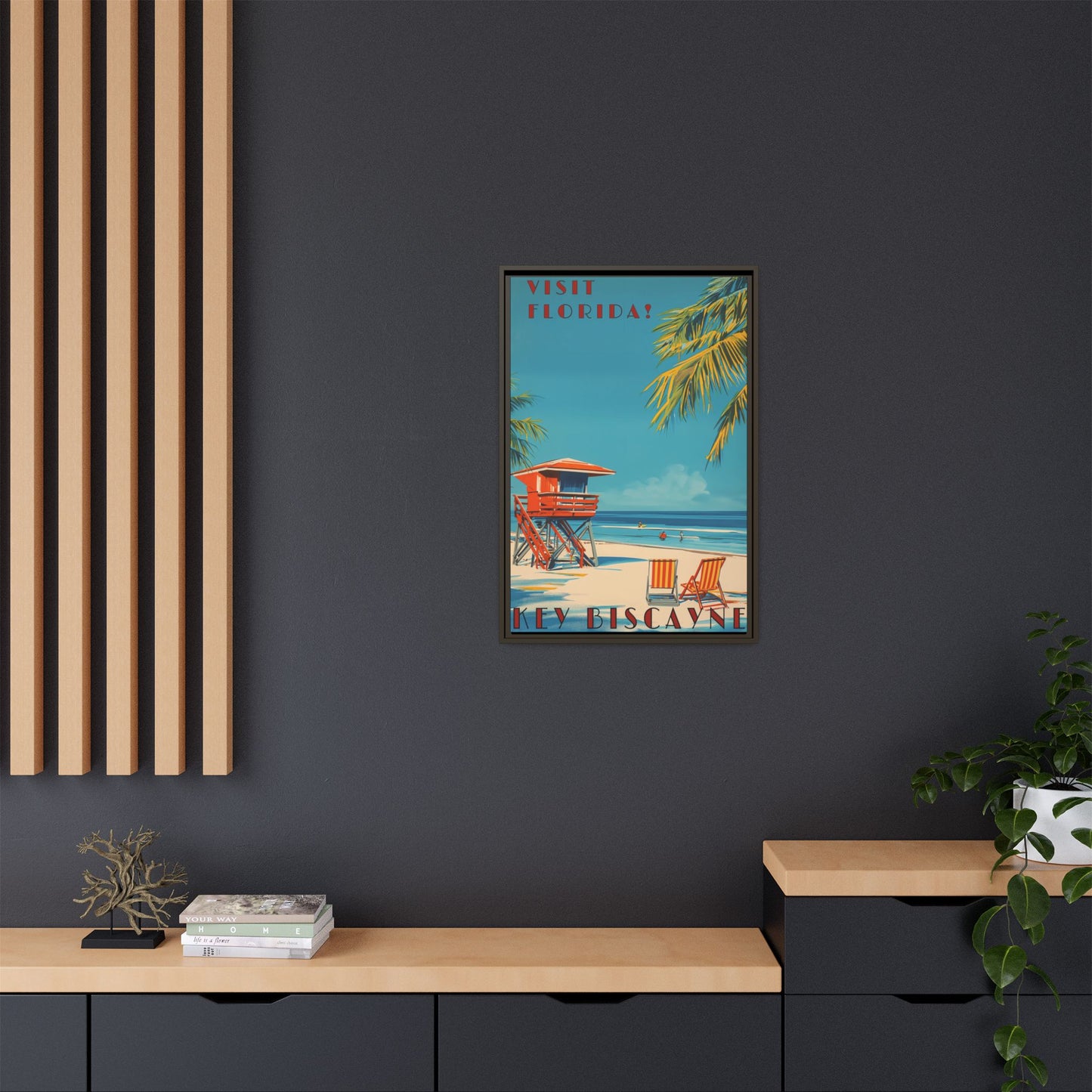 Key Biscayne Vintage Travel Poster Matte Canvas Print — Framed “Visit Florida!” Beach Wall Art