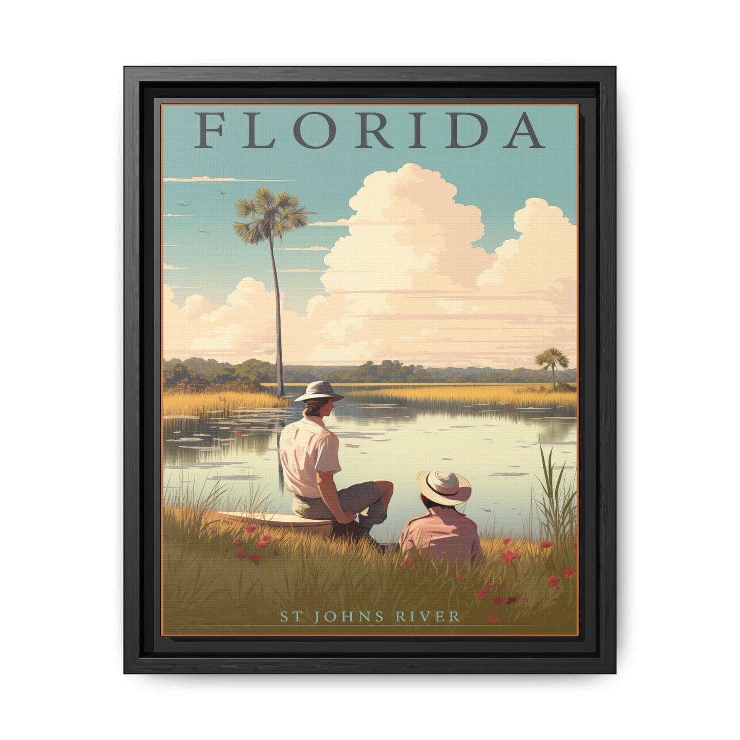 "Vintage Florida Scenic Poster - St. Johns River Matte Canvas Wall Art with Black Frame" Matte Canvas, Black Frame
