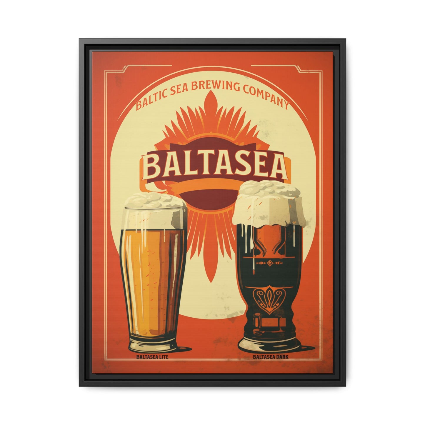 "Vintage Baltic Sea Brewing Poster - Matte Canvas Wall Art with Black Frame" Matte Canvas, Black Frame
