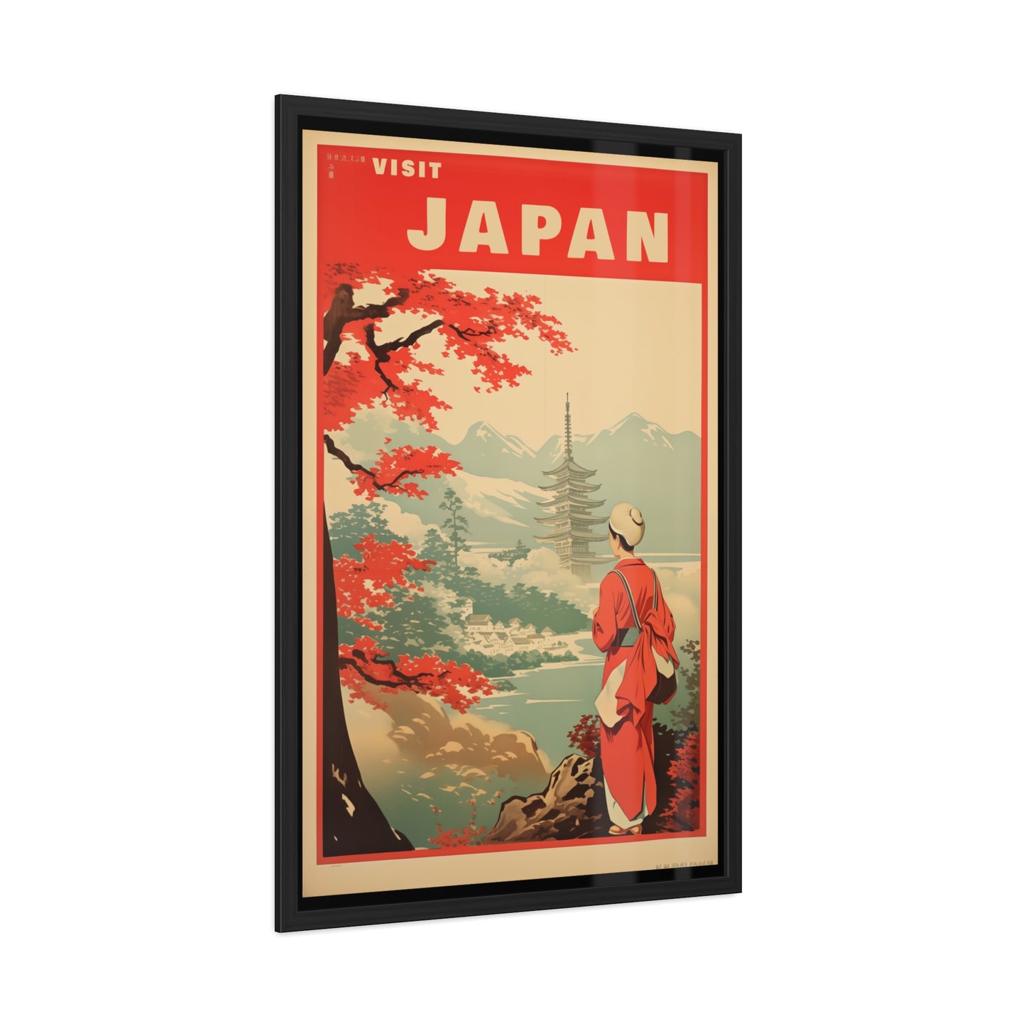Vintage Japan Travel Poster - 'Visit Japan' Scenic Pagoda View Framed Posters