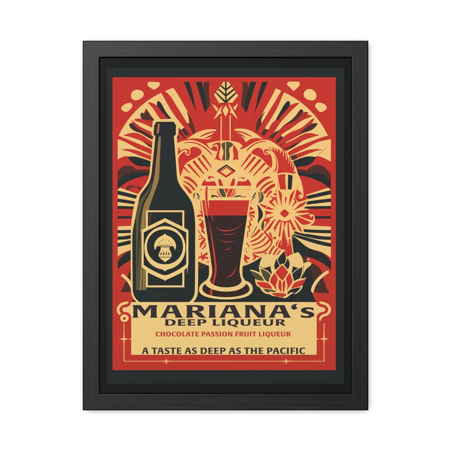 Vintage Art Deco Poster - Mariana's Deep Liqueur - Chocolate Passion Fruit Blend Framed Posters