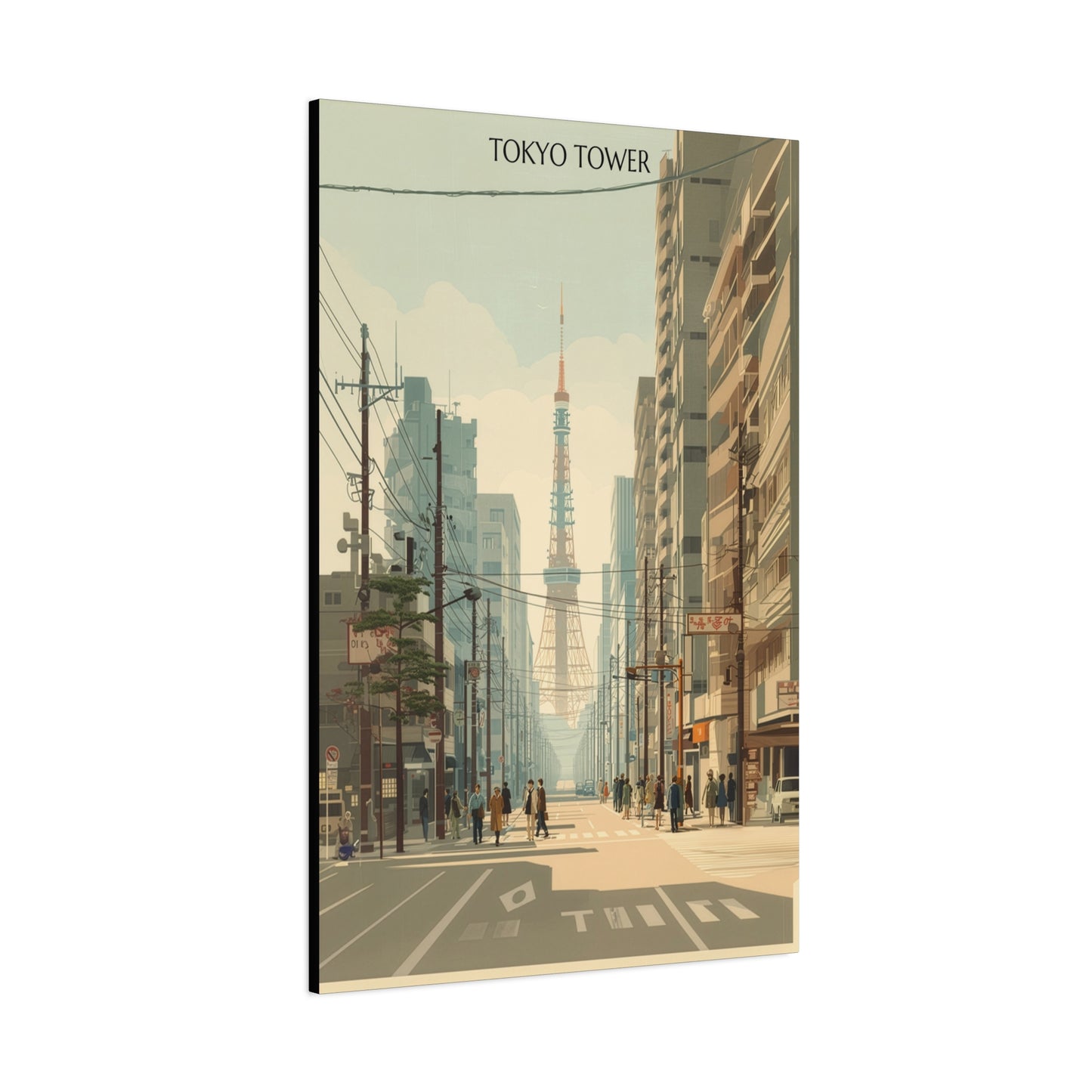 Tokyo Tower Street Scene Matte Canvas Print — Vintage Cityscape Wall Art