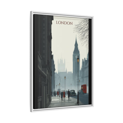London Street Matte Canvas Print — Framed Vintage Cityscape Wall Art