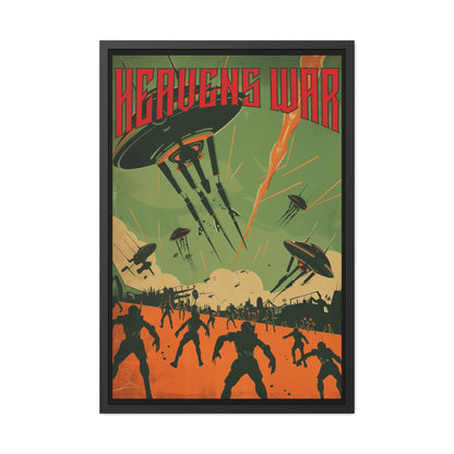 Vintage Sci-Fi Poster - 'Heavens War: Alien Invasion' Retro Battle Scene Framed Posters