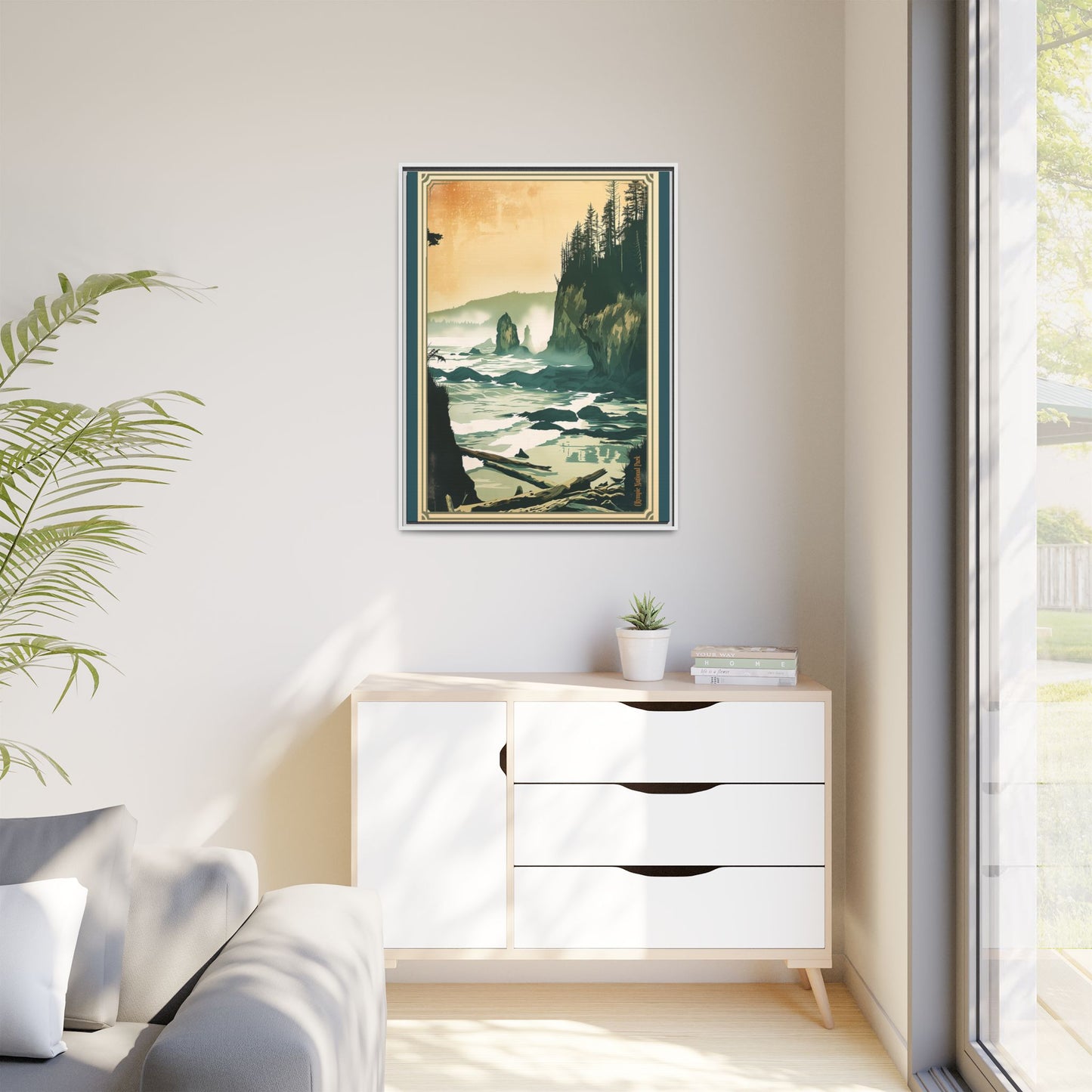 Framed Coastal Cliff Canvas Print — Vintage Seascape Wall Art
