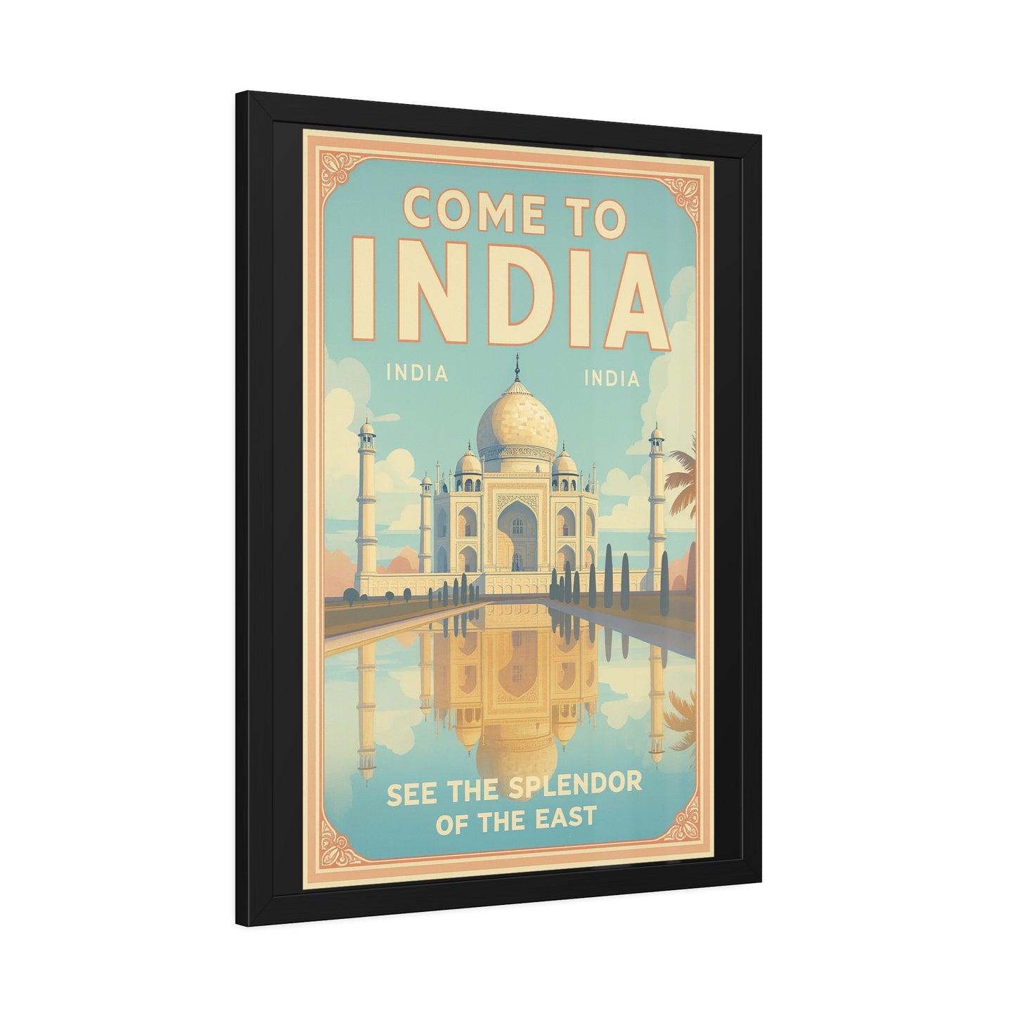 Come to India Framed Poster – Vintage Taj Mahal Travel Art Print
