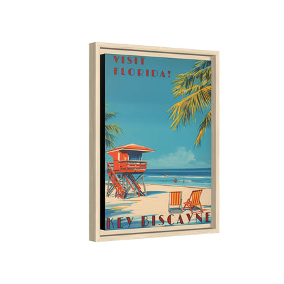 Key Biscayne Vintage Travel Poster Matte Canvas Print — Framed “Visit Florida!” Beach Wall Art