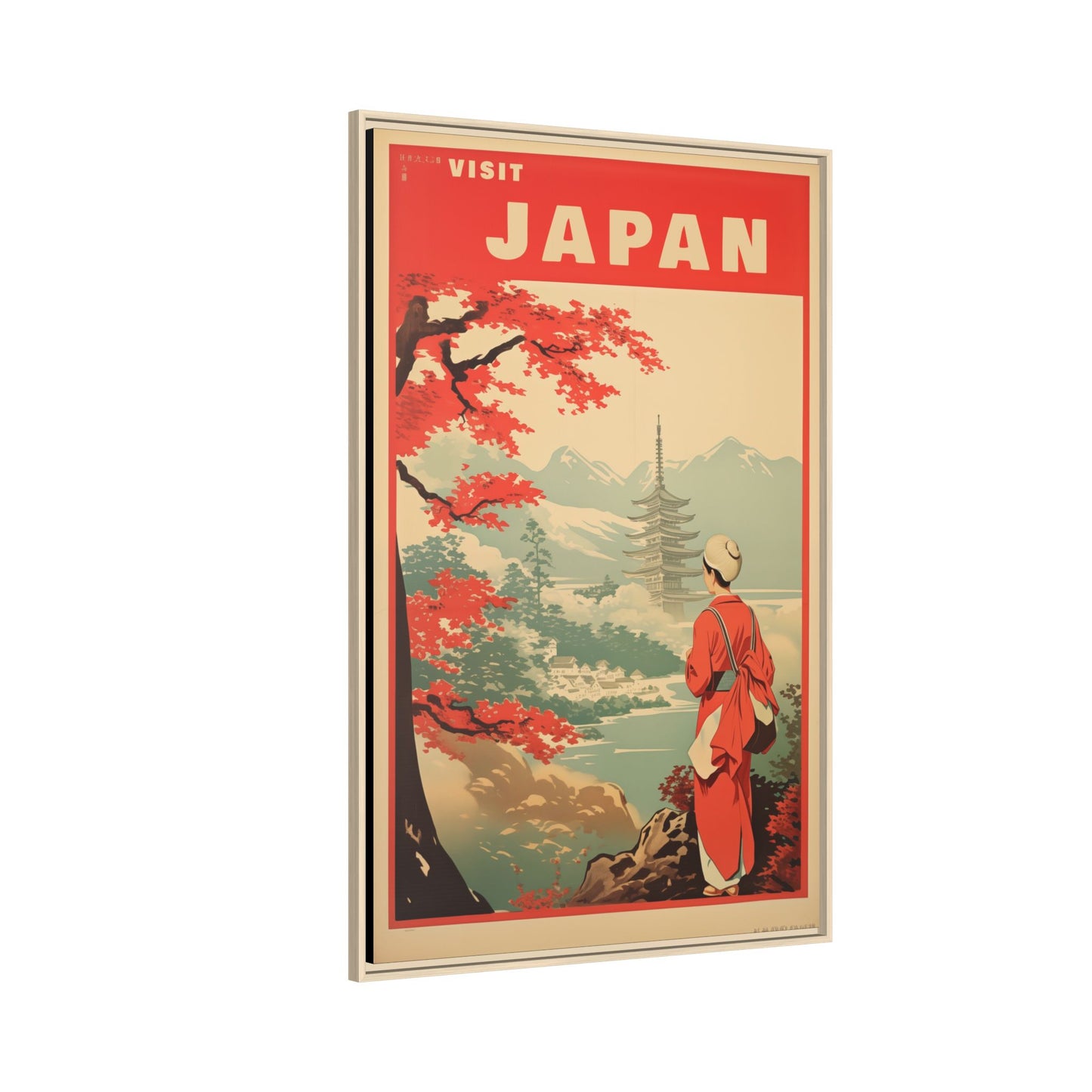 Visit Japan Vintage Travel Poster Matte Canvas Print (Framed)