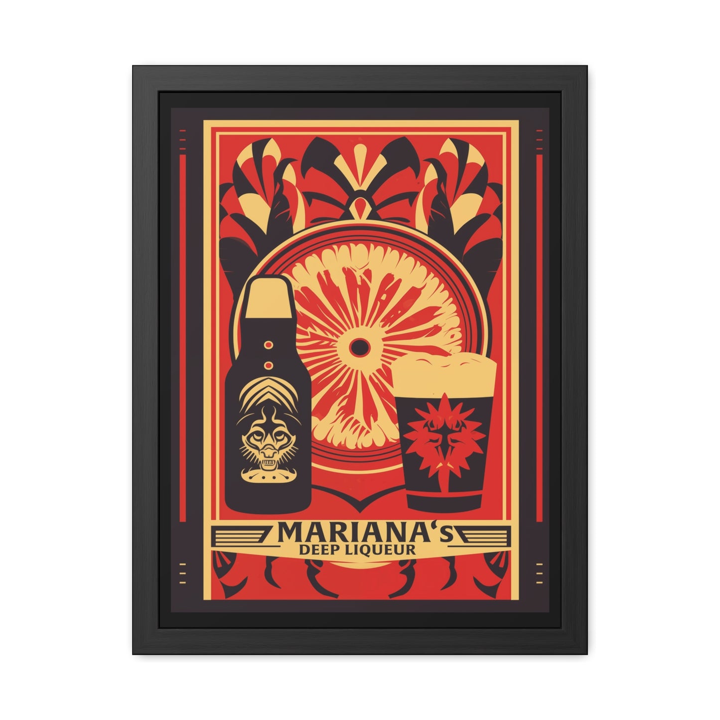 Vintage Art Deco Poster - Mariana's Deep Liqueur - Tropical Flair Framed Posters