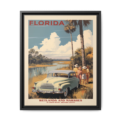 "Vintage Florida Poster - Wetlands and Marshes St. Johns River Matte Canvas Wall Art with Black Frame" Matte Canvas, Black Frame