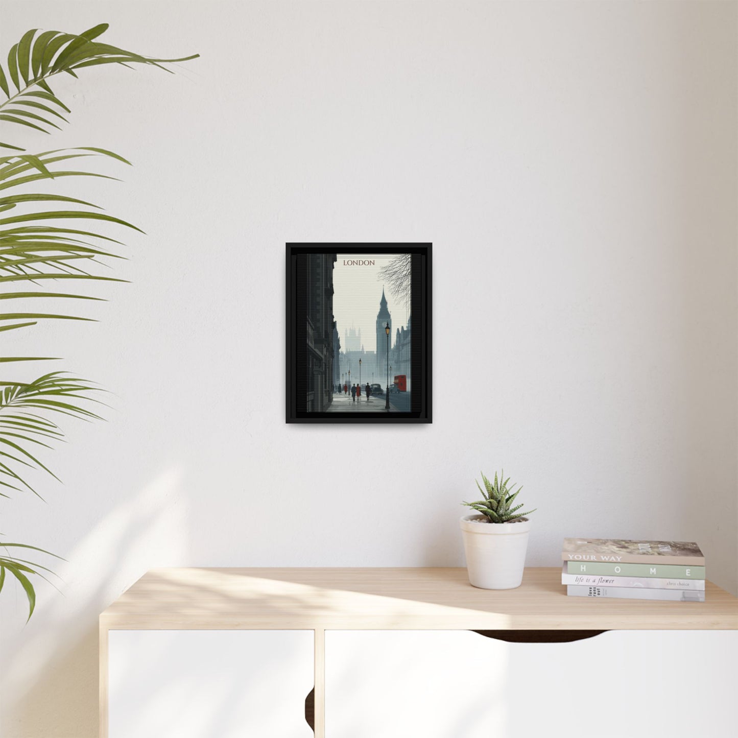 London Street Matte Canvas Print — Framed Vintage Cityscape Wall Art