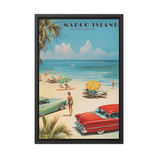 "Marco Island Retro Beach Scene – Vintage Wall Art of Florida’s Gulf Coast", Framed Posters