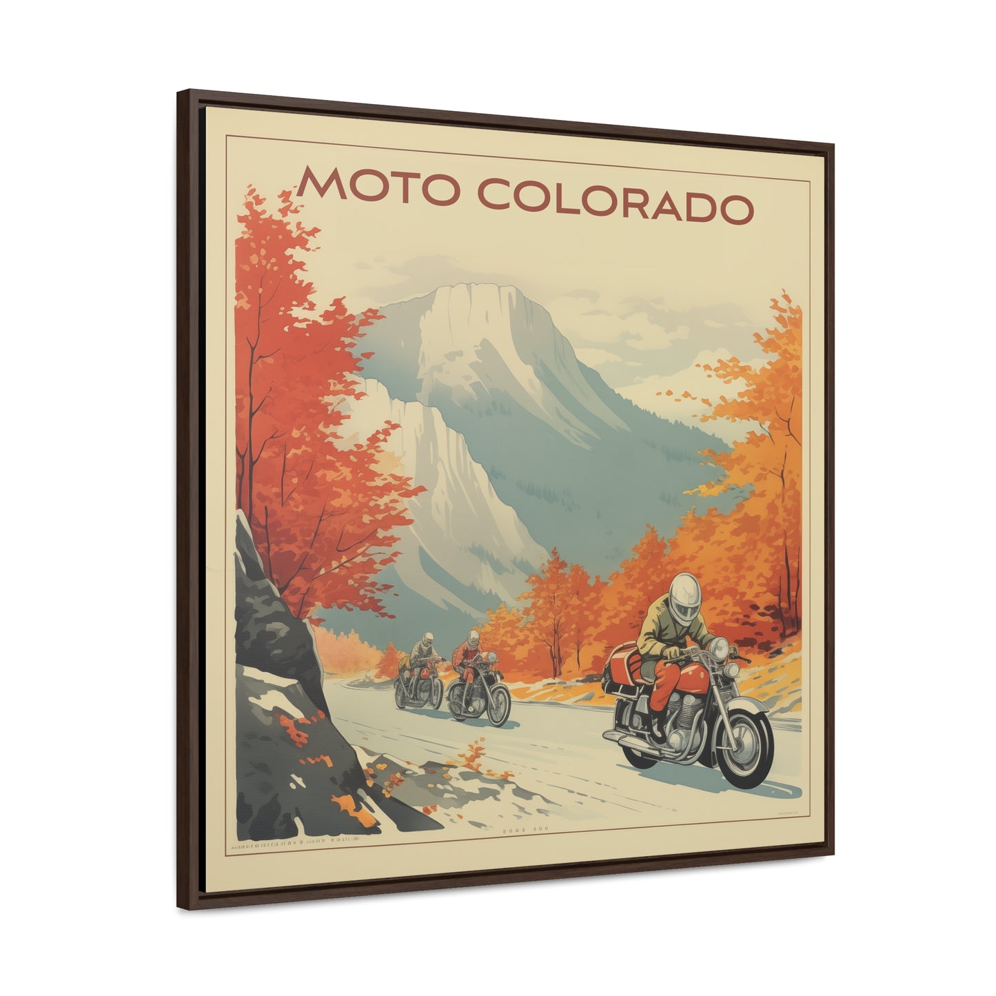 Autumn Ride in Colorado – Vintage Moto, Gallery Canvas Wraps, Square Frame