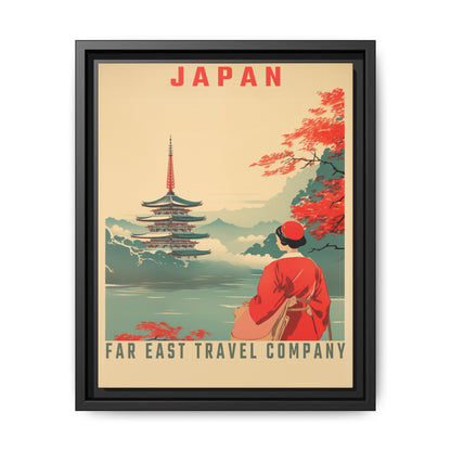"Vintage Japan Travel Poster - Far East Travel Company Matte Canvas Wall Art with Black Frame" Matte Canvas, Black Frame