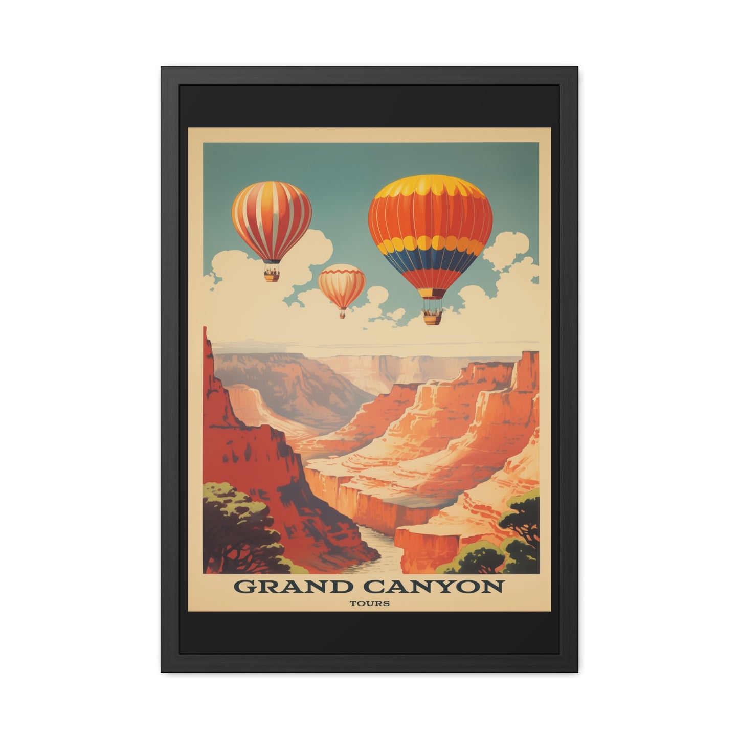 Vintage Grand Canyon Poster - Hot Air Balloon Tour Retro Travel Art Framed Posters