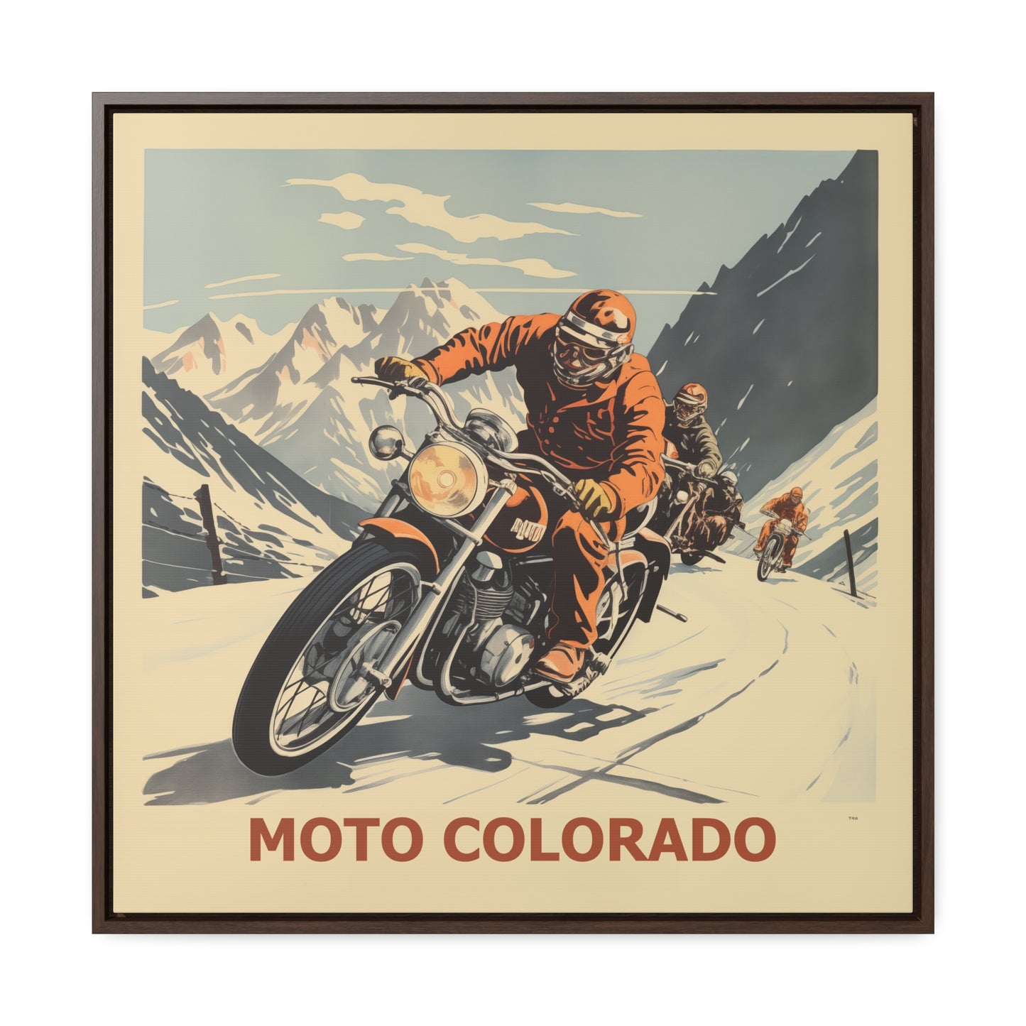 "Experience the thrill of the open road with this vintage Moto Colorado. Perfect for motorcycle enthusiasts and lovers of retro-inspired art! "Gallery Canvas Wraps, Square Frame