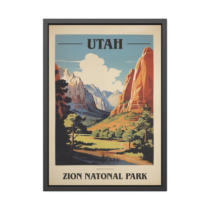 Vintage Utah Zion National Park travel framed art print, black frame, 28 by 40 inch