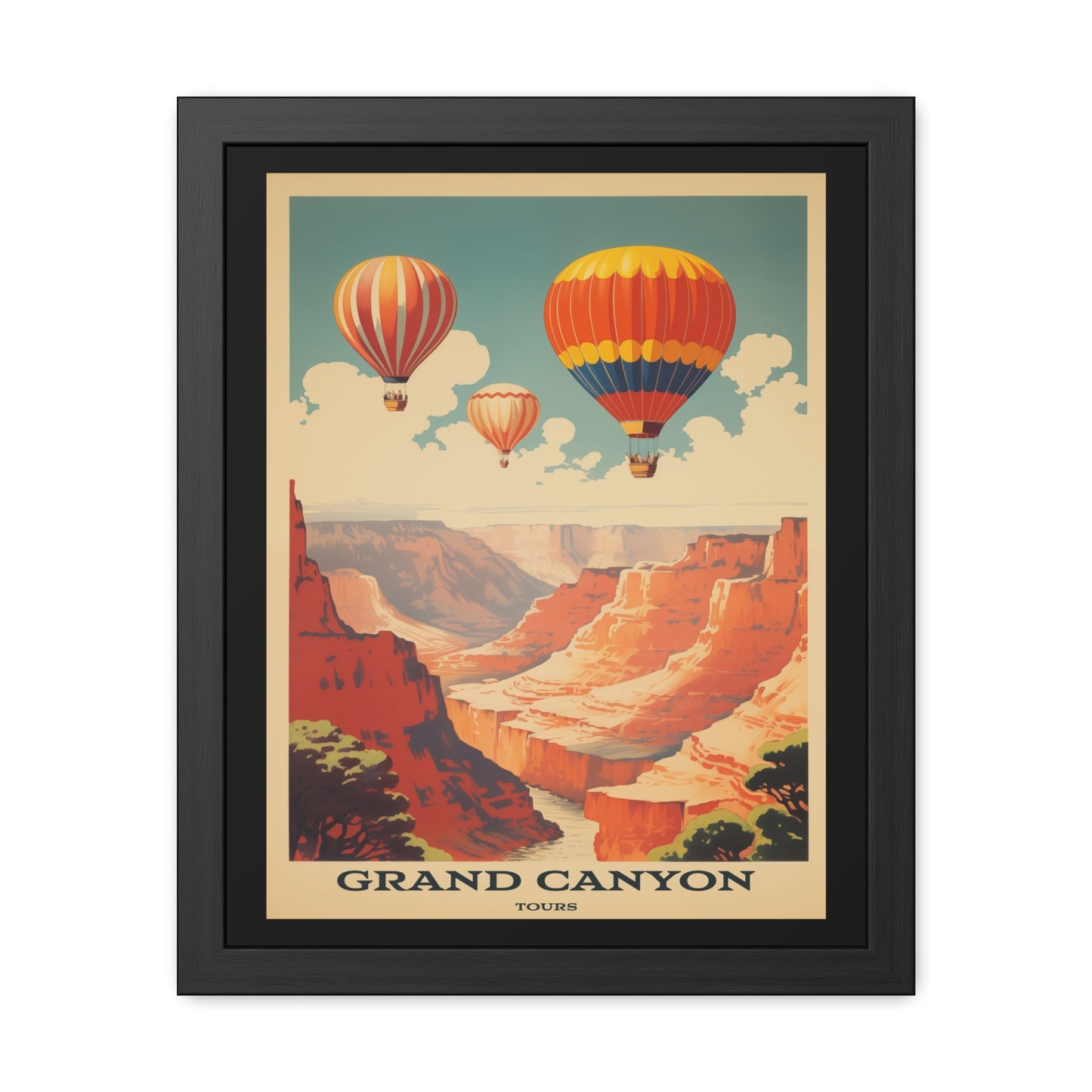 Vintage Grand Canyon Poster - Hot Air Balloon Tour Retro Travel Art Framed Posters