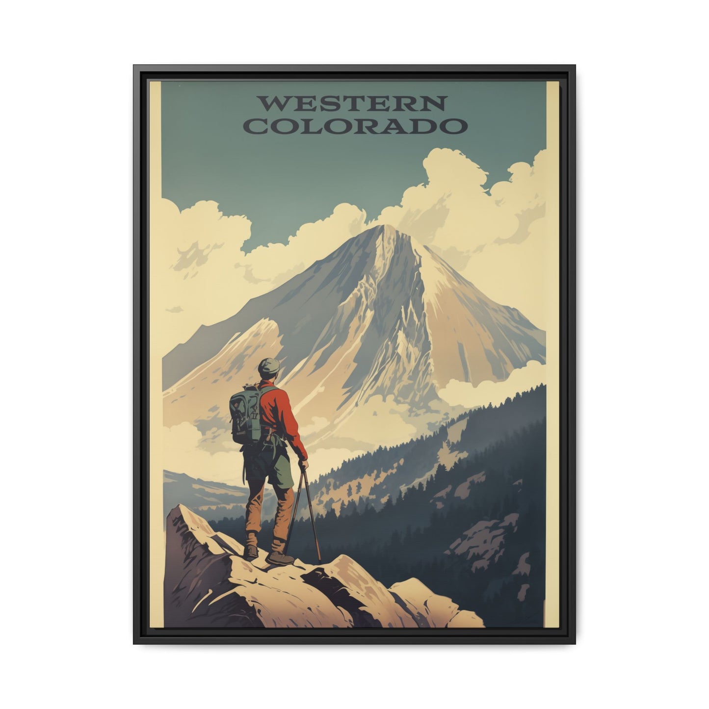 "Vintage Western Colorado Adventure Poster - Matte Canvas Wall Art with Black Frame" Matte Canvas, Black Frame