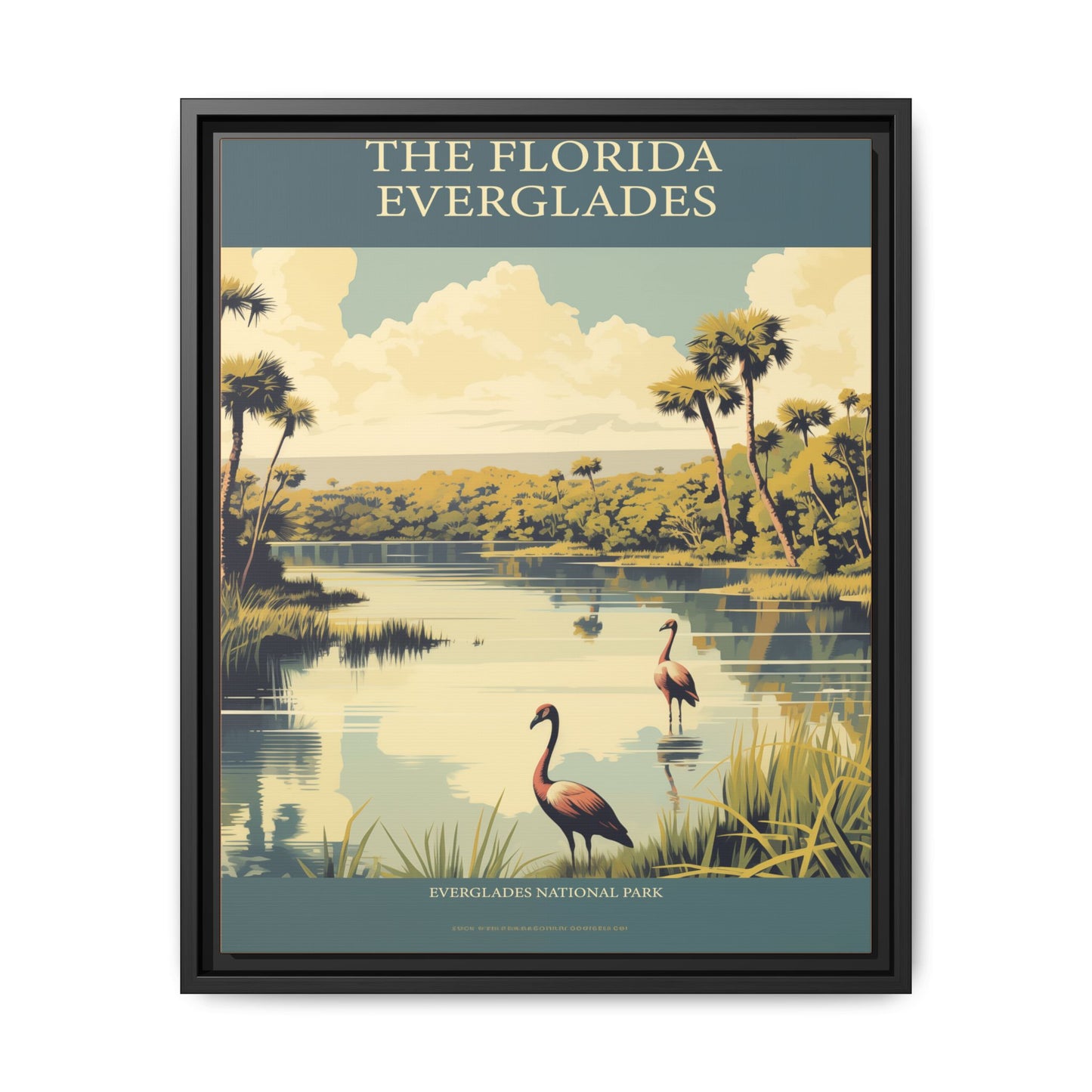 "Vintage Florida Everglades National Park Poster - Matte Canvas Wall Art with Black Frame" Matte Canvas, Black Frame
