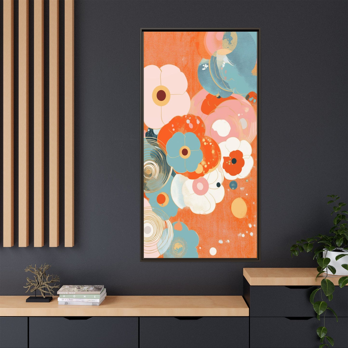 Framed Floral Canvas Art Print — Colorful Abstract Blooms